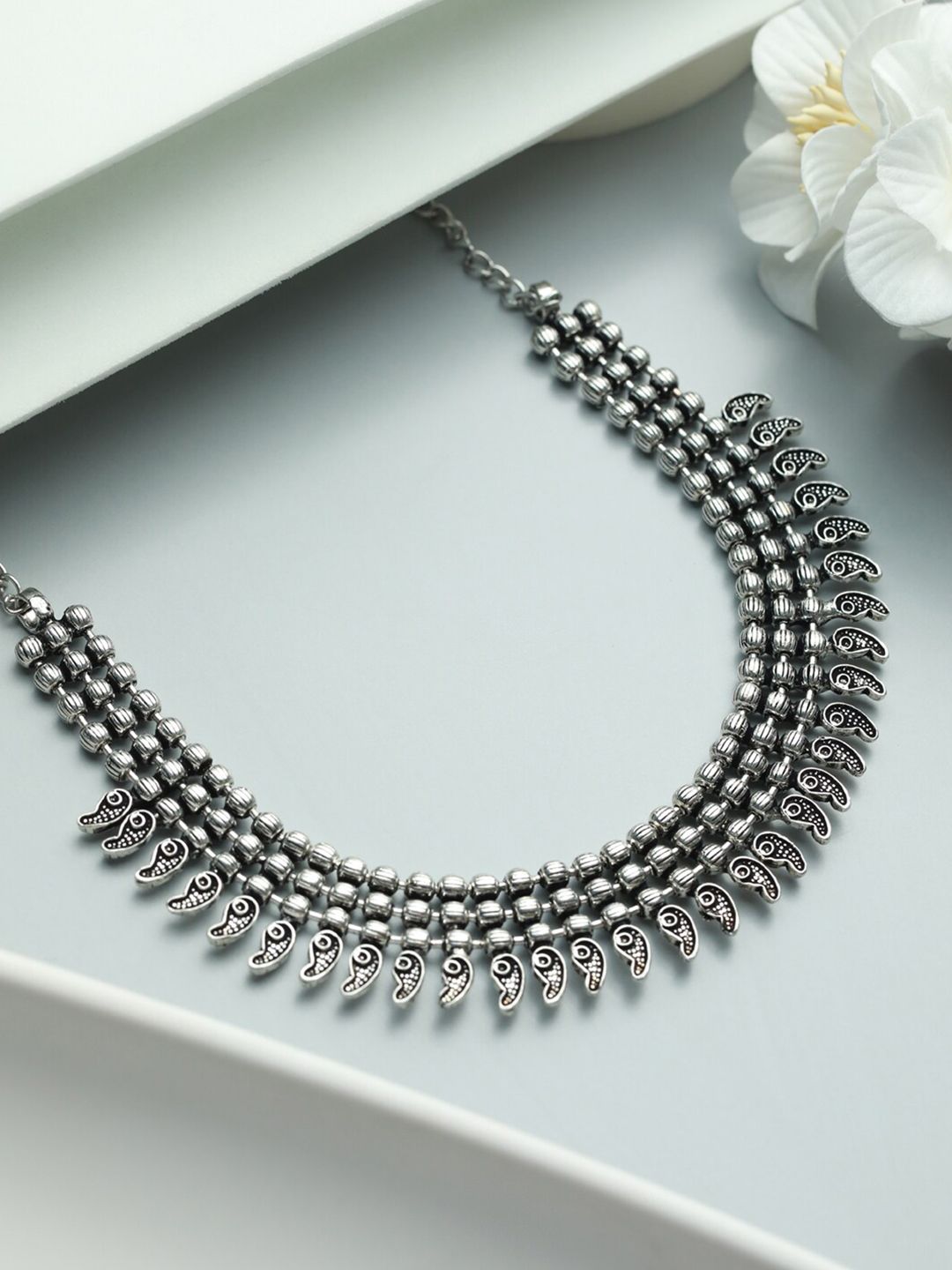 Priyaasi Silver-Toned German Silver Silver-Plated Oxidised Necklace Price in India