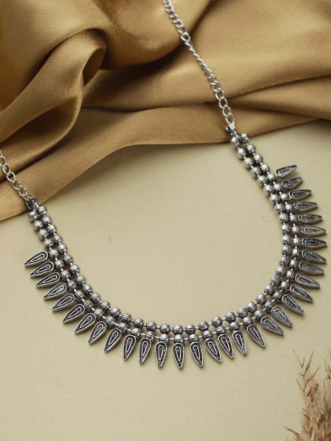 Priyaasi Silver-Toned German Silver Silver-Plated Oxidised Necklace Price in India