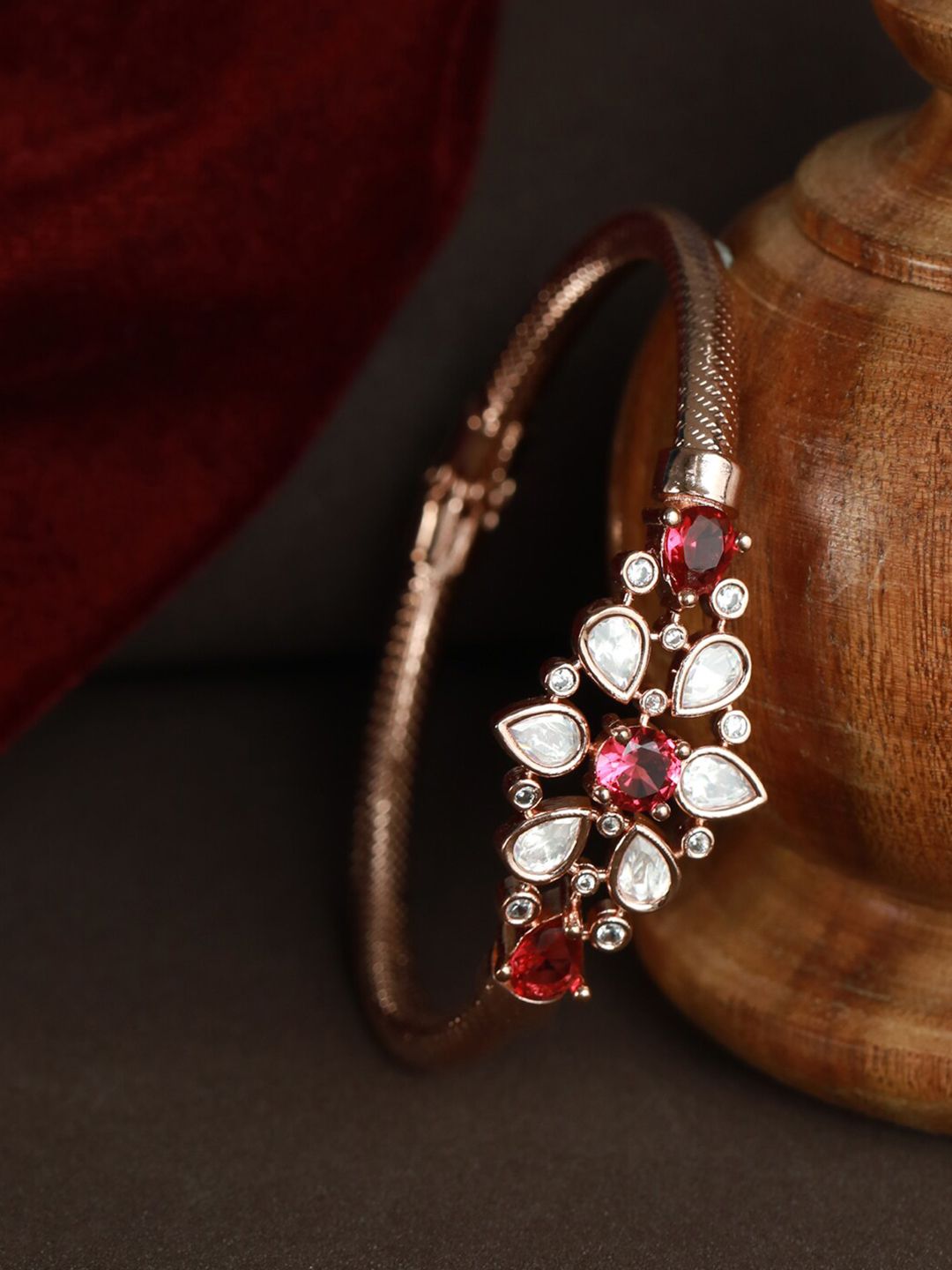 Priyaasi Women Rose Gold & White Brass Rose Gold-Plated Bangle-Style Bracelet Price in India