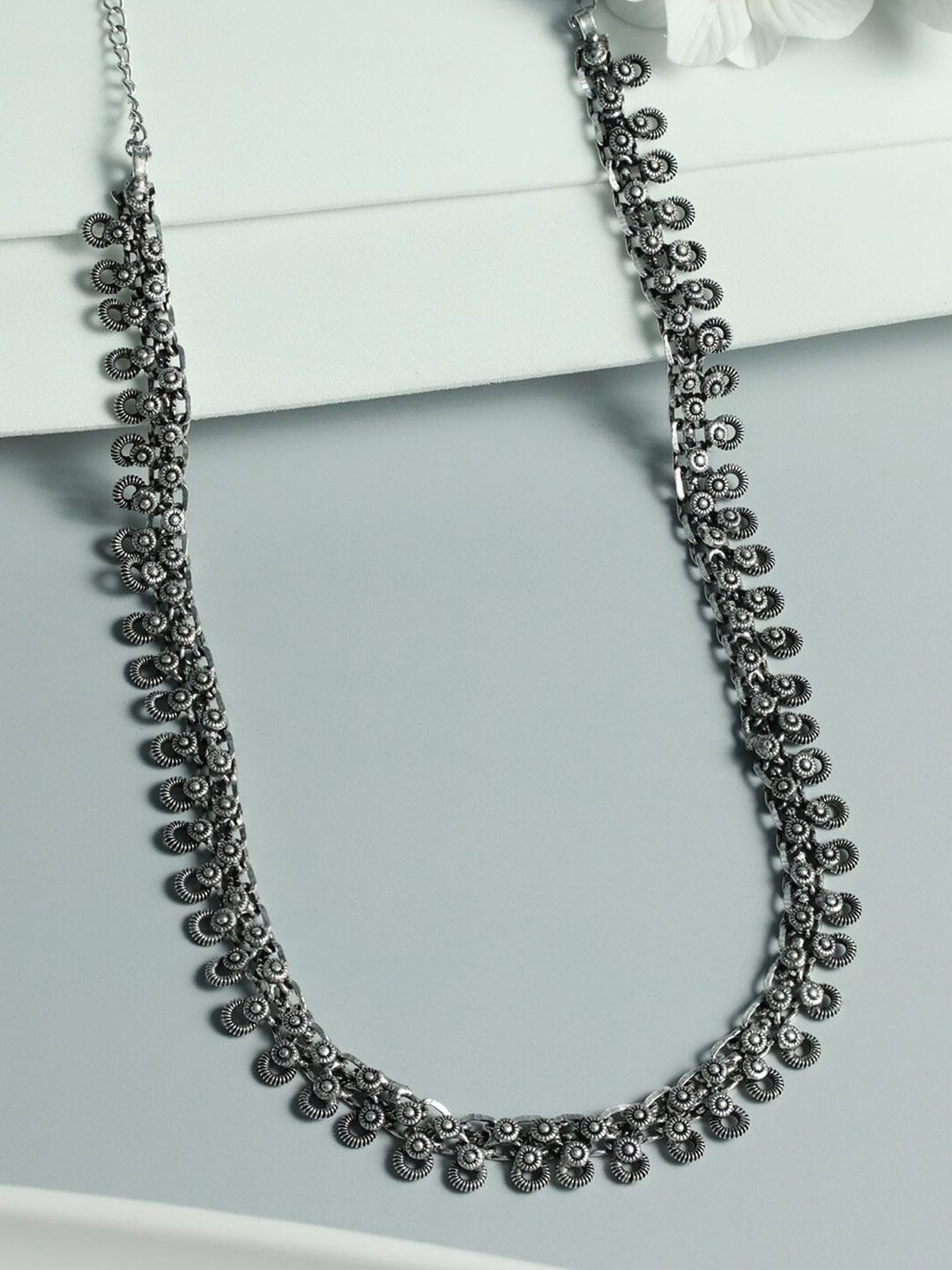 Priyaasi Silver-Toned German Silver Silver-Plated Oxidised Necklace Price in India