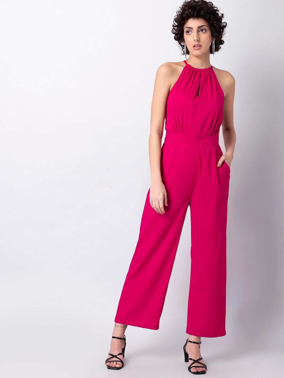 FabAlley Women Pink Halter Neck Basic Jumpsuit Price in India