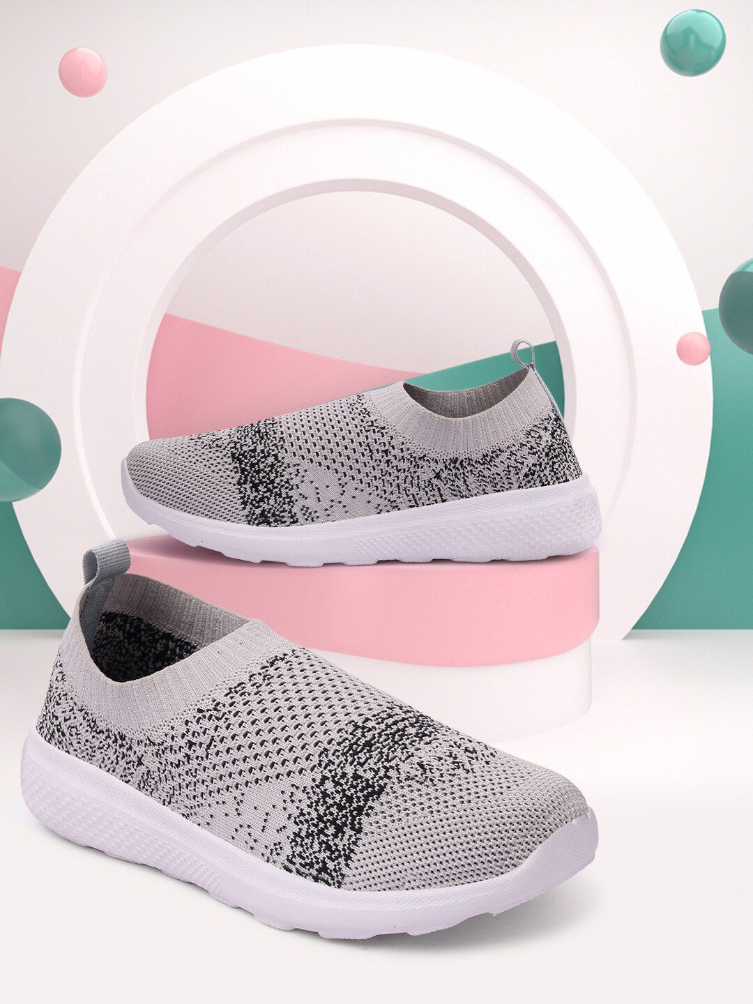 Mast & Harbour Women Grey Textured Slip-On Sneakers Price in India