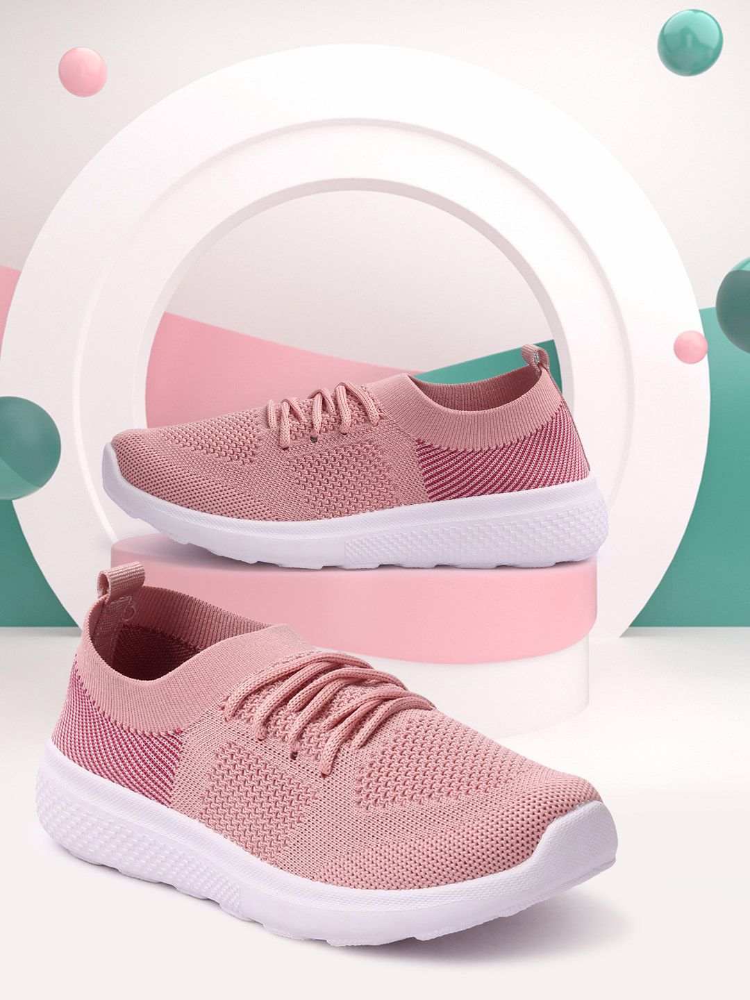 Mast & Harbour Women Peach-Coloured Woven Design Lightweight Slip-On Sneakers Price in India