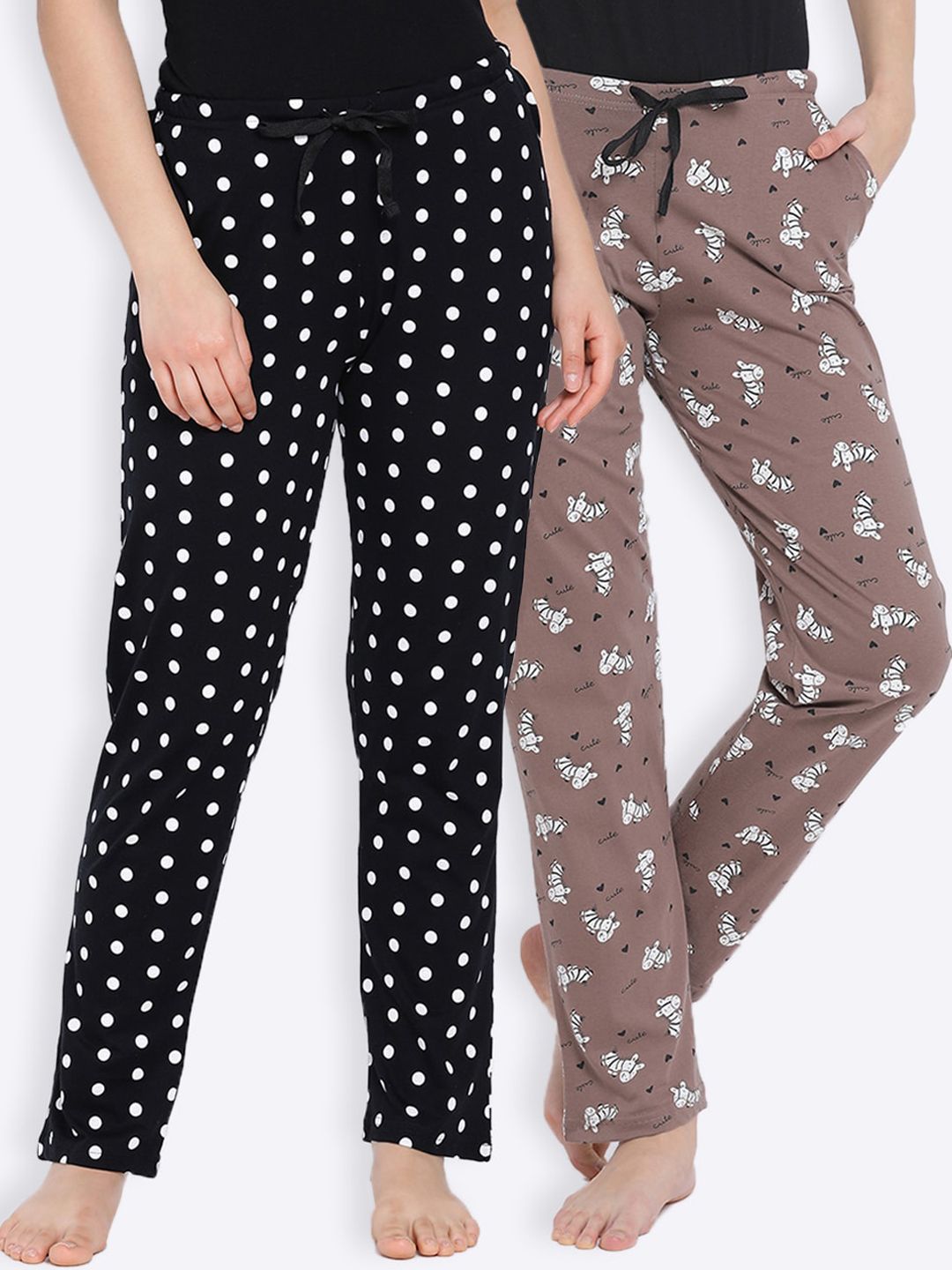 Kanvin Women Pack Of 2 Black Printed Pure Cotton Lounge Pants Price in India