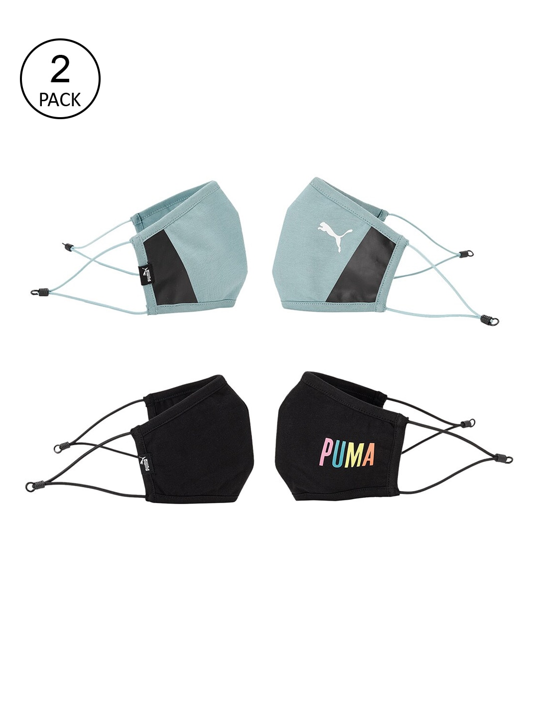 Puma Pack of 2 Black & Pastel Blue Reusable Face Mask Price in India