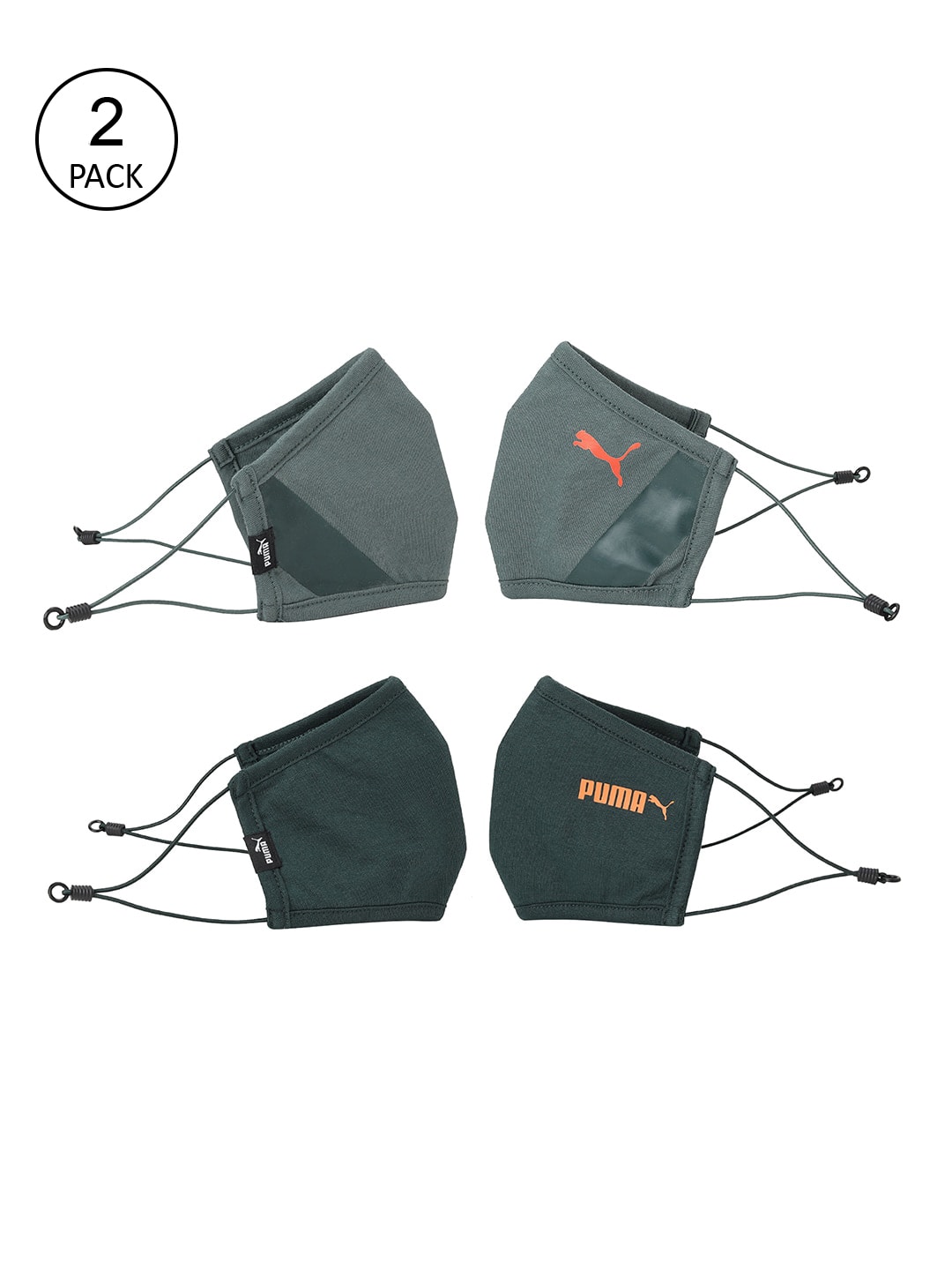 Puma Pack of 2 Green & Orange Reusable Face Mask Price in India
