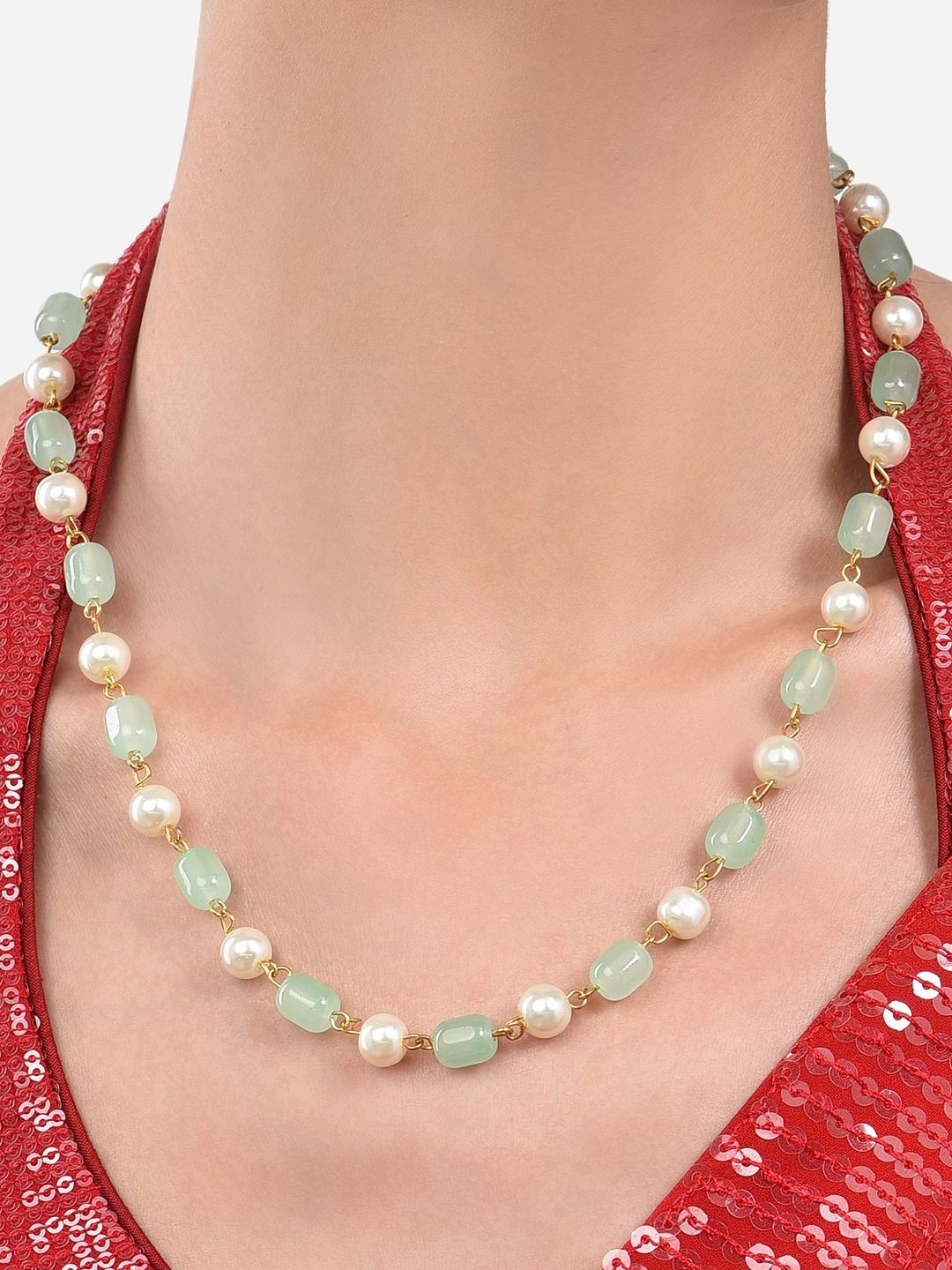 Zaveri Pearls Gold-Toned & Green Gold-Plated Necklace Price in India