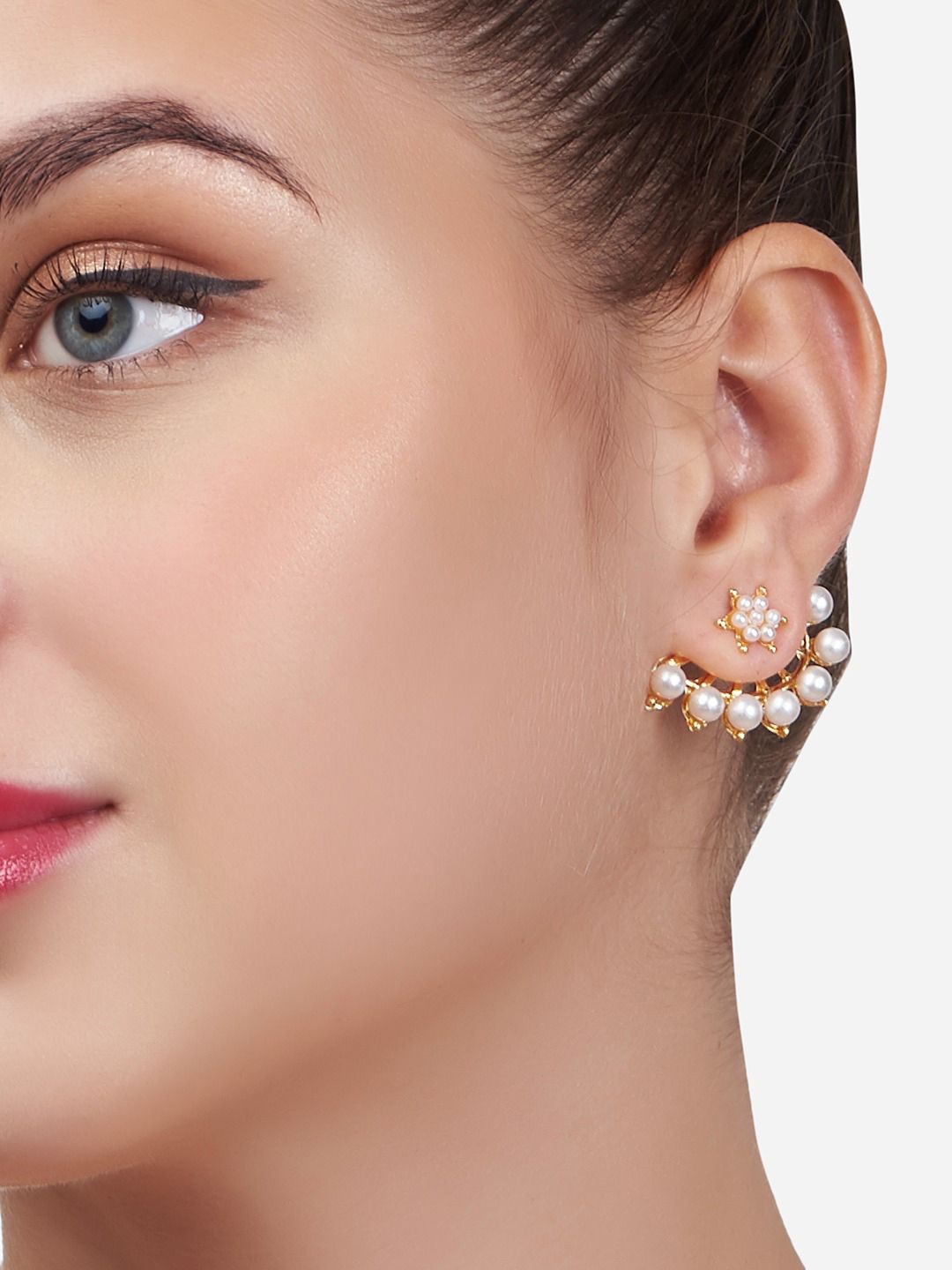 Zaveri Pearls White & Gold-Plated Pearls Contemporary Jacket Earrings Price in India