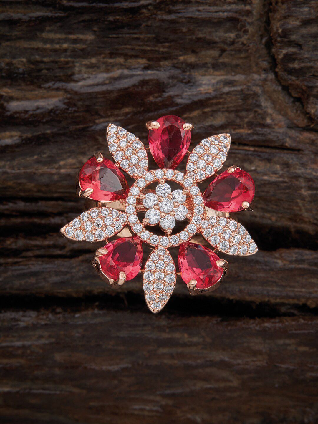 Kushal's Fashion Jewellery Rose Gold-plated Red CZ-Studded Adjustable Ring Price in India
