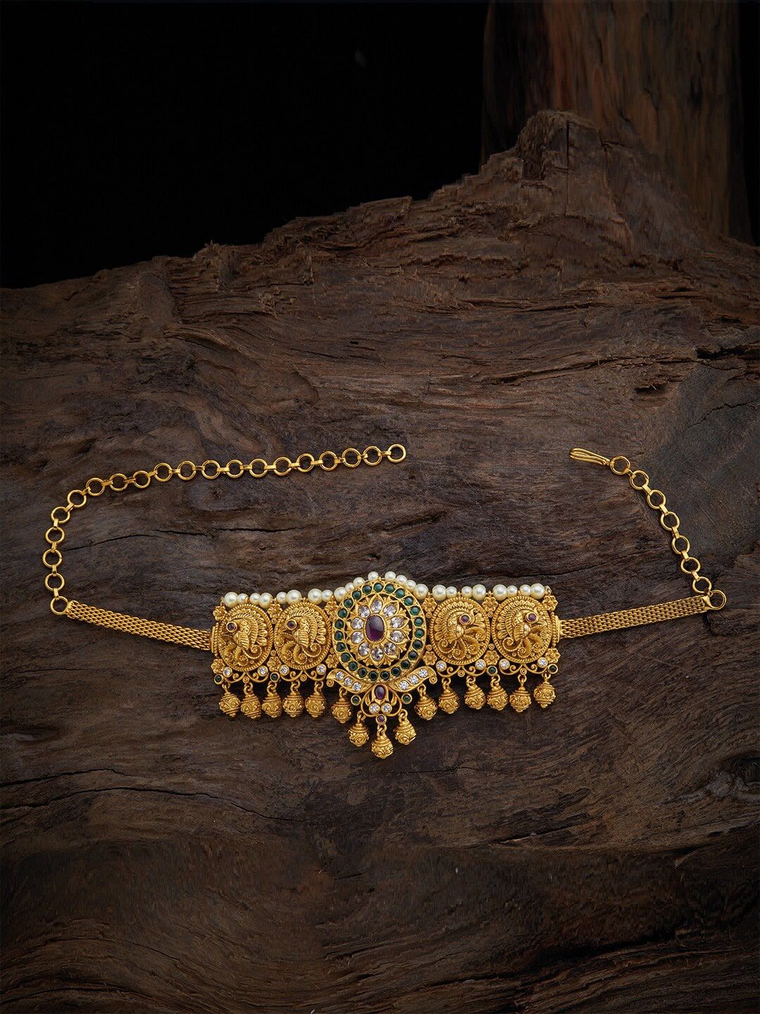 Kushal's Fashion Jewellery Women Gold-Toned & Red Antique Gold-Plated Armlet Bracelet Price in India