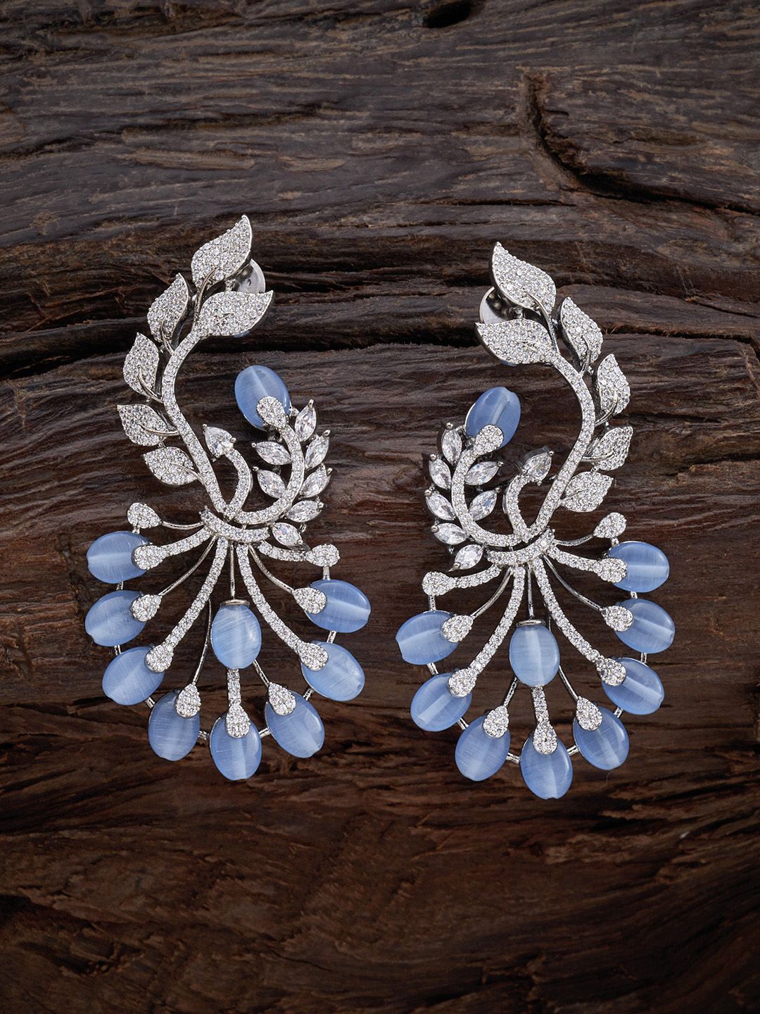 Kushal's Fashion Jewellery Blue & White Silver Plated Floral Drop Earrings Price in India