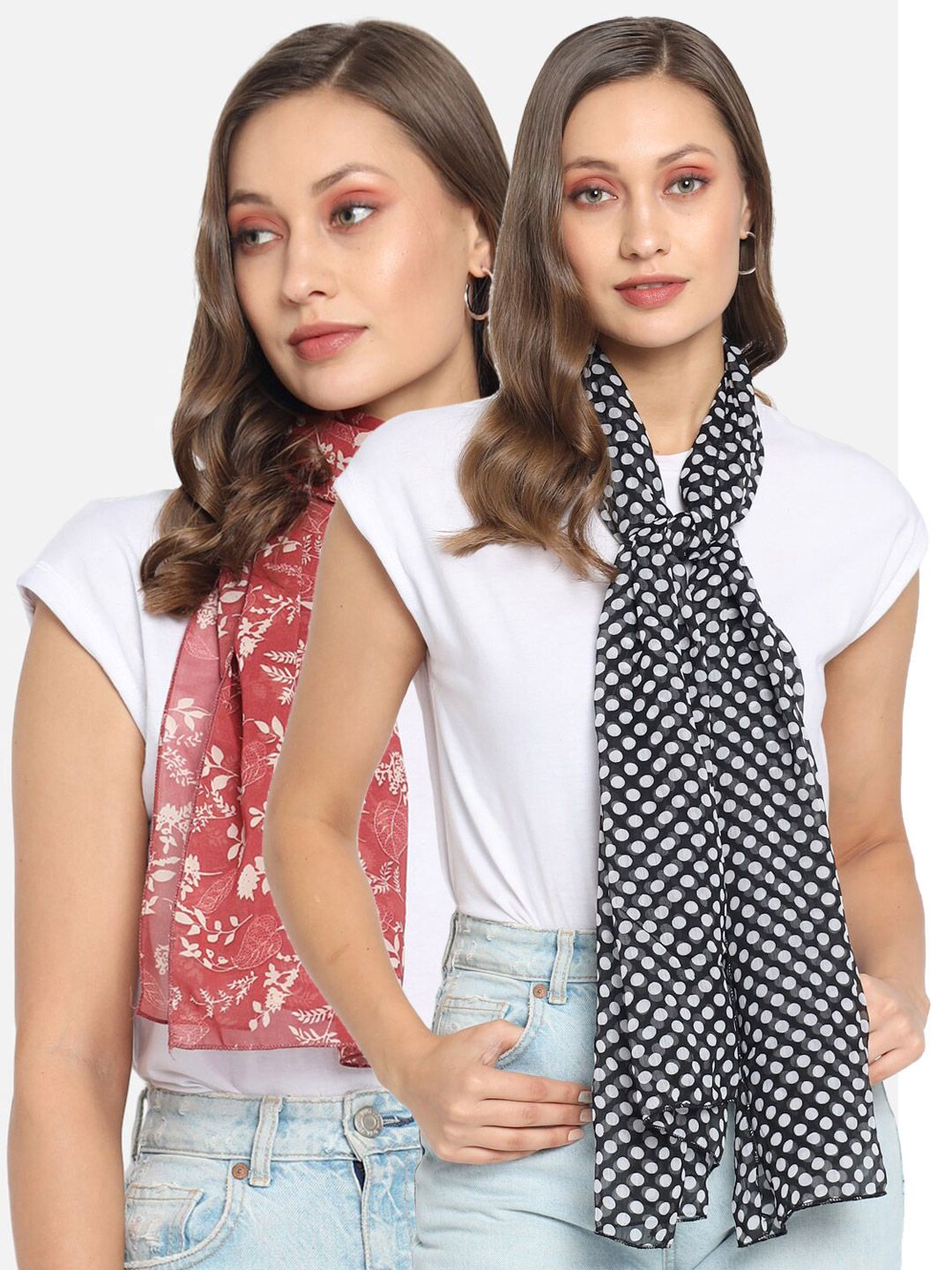 Trend Arrest Women Pink & White Printed Scarf Price in India