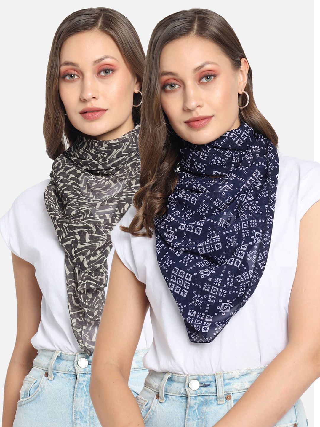 Trend Arrest Women Black & Blue Printed Scarf Price in India