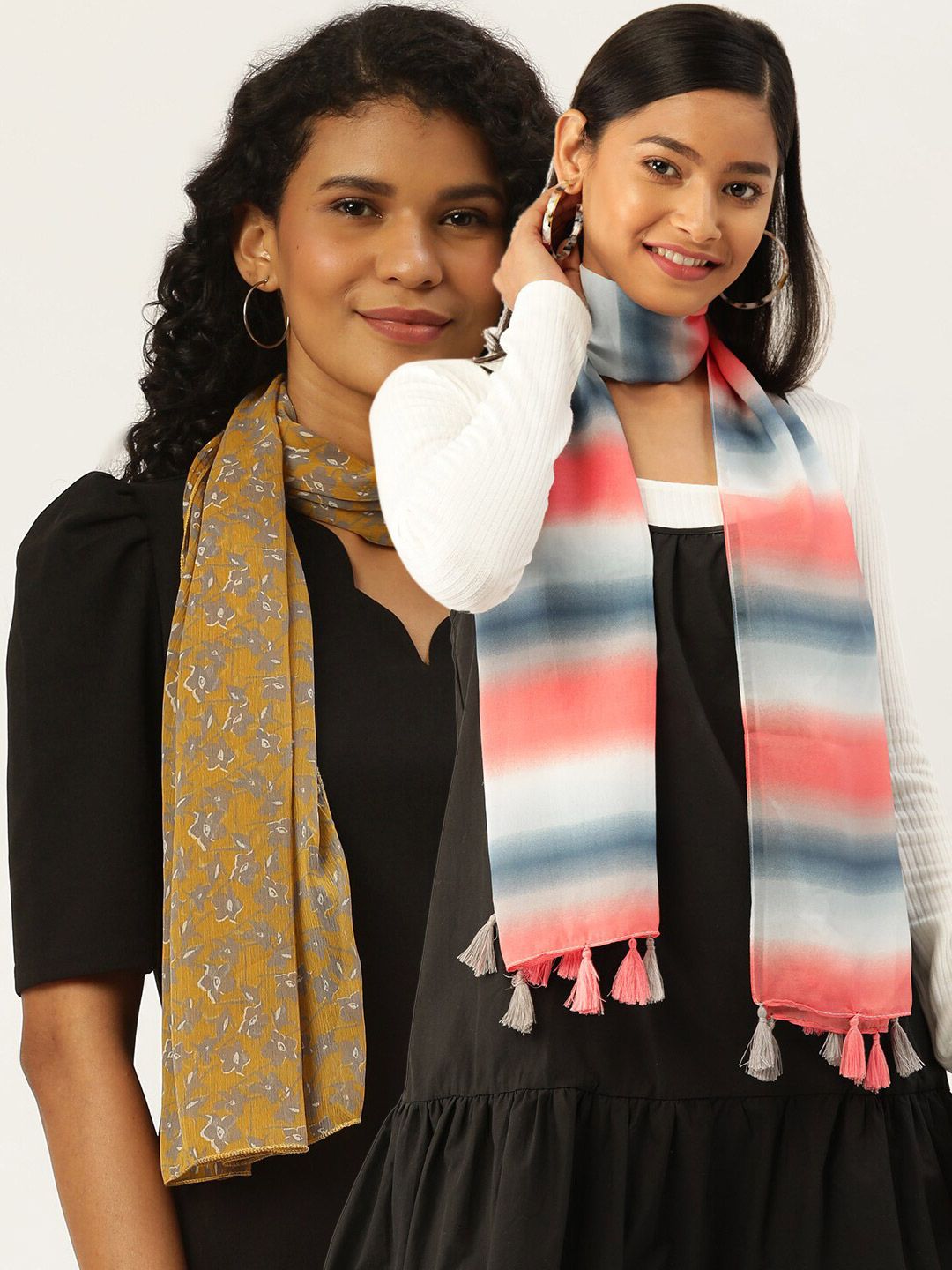 Trend Arrest Women Set Of 2 Multicoloured Printed Scarves Price in India