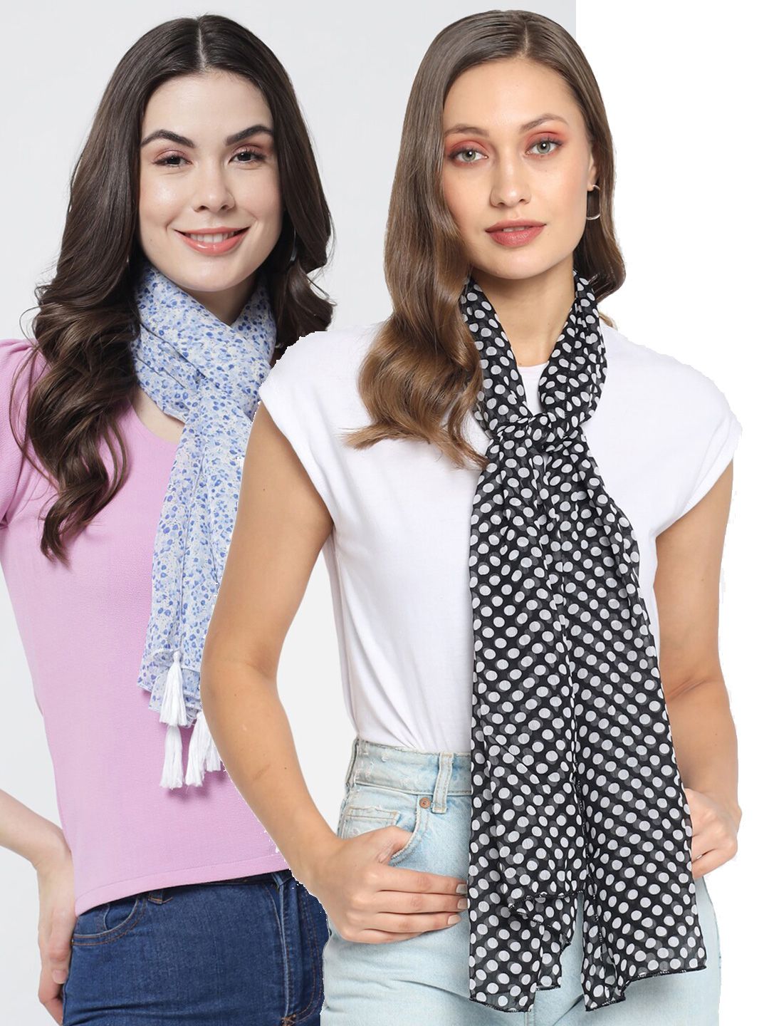 Trend Arrest Women Pack of 2 Blue & White Printed Scarf Price in India