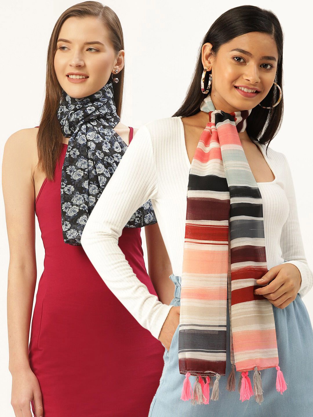 Trend Arrest Women Peach-Coloured & Grey Printed Scarf Price in India