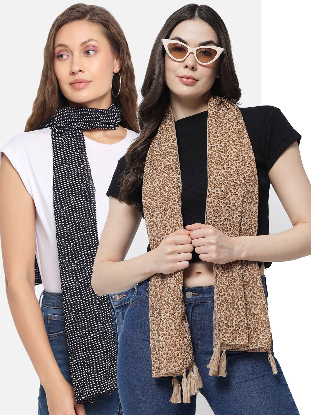 Trend Arrest Women Pack of 2 Blue & Brown Printed Scarf Price in India