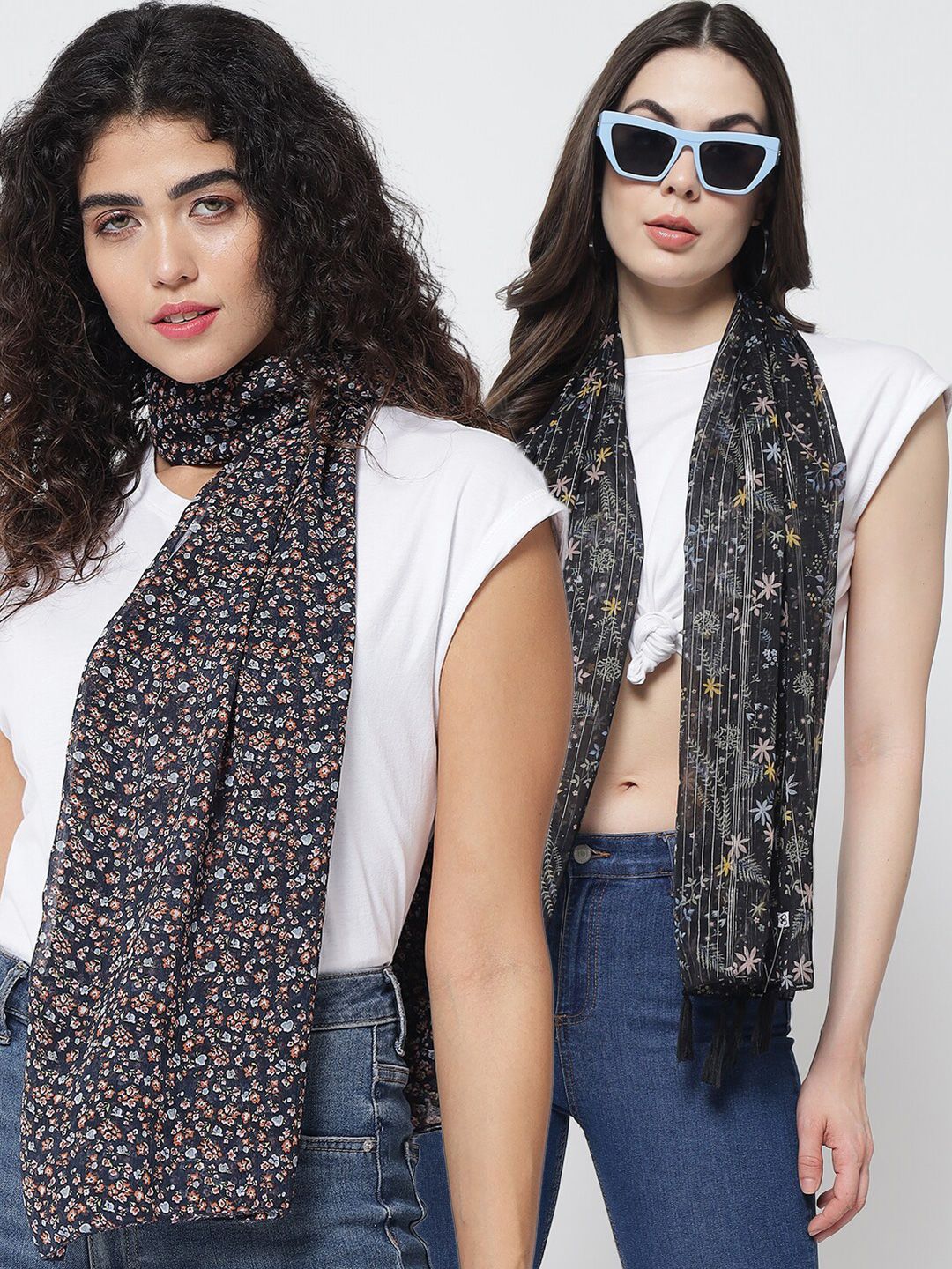 Trend Arrest Pack of 2 Grey & Yellow Printed Scarf Price in India