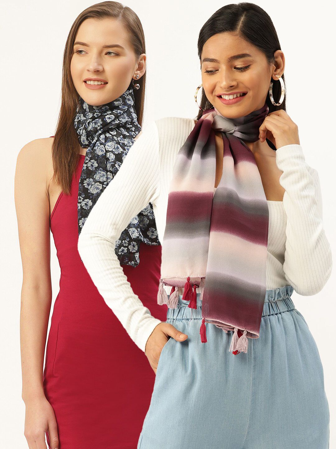 Trend Arrest Women Burgundy & Black Printed Scarf Price in India