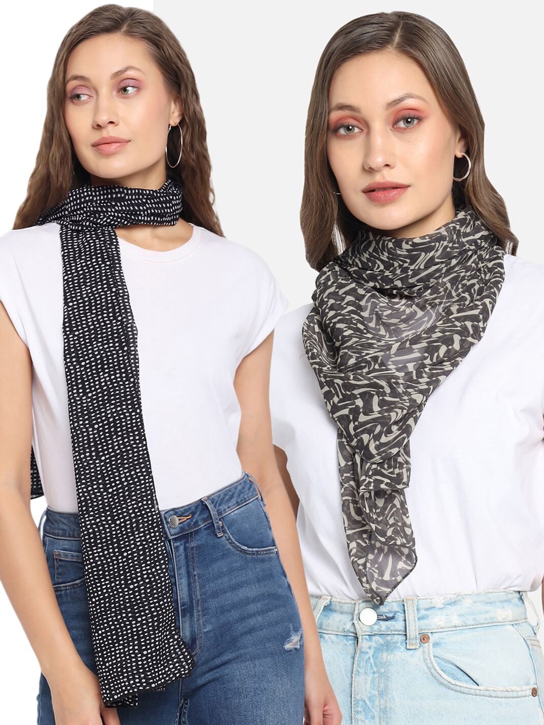 Trend Arrest Pack of 2 Black & White Printed Scarf Price in India