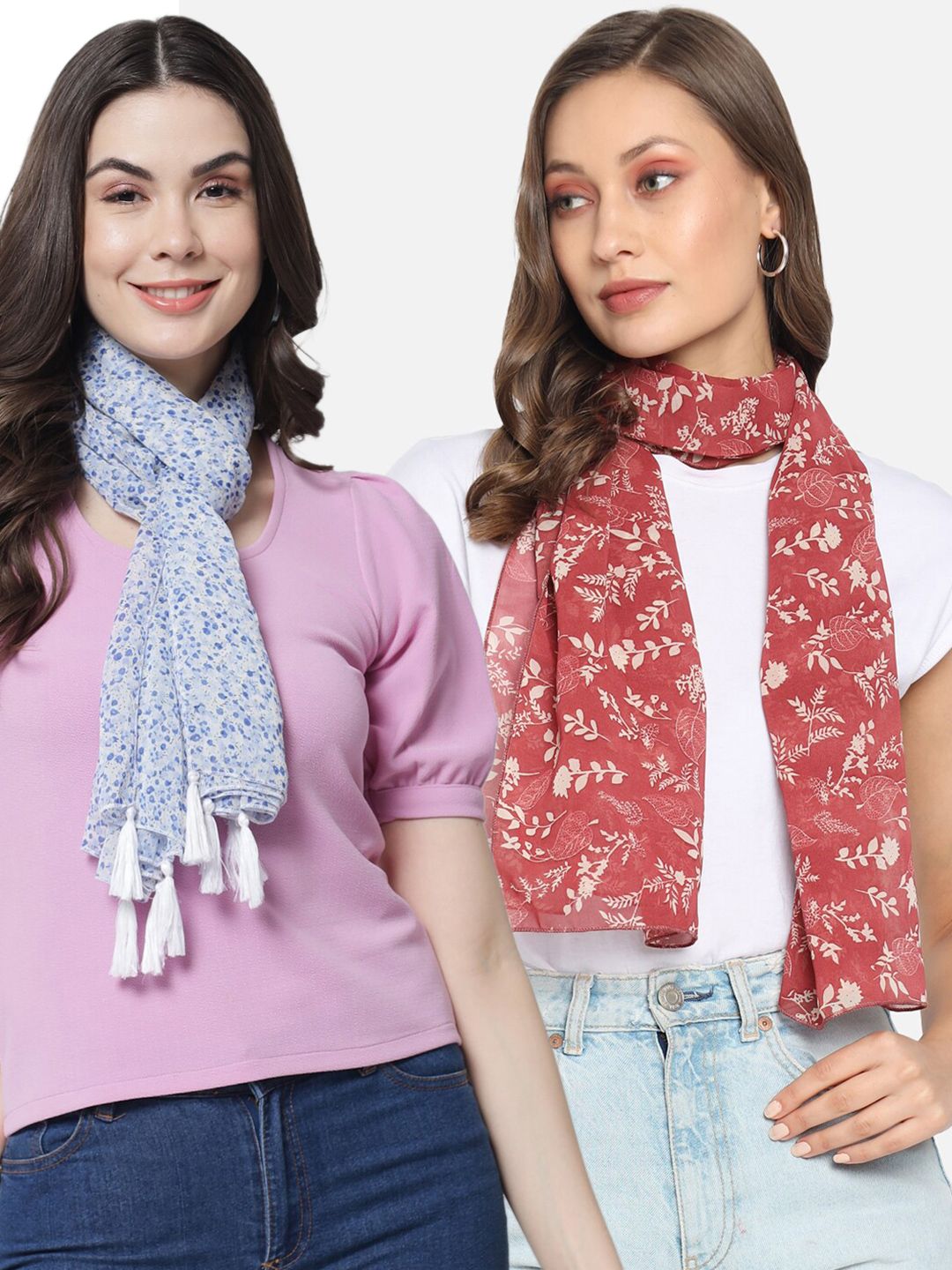 Trend Arrest Women Pack of 2 Pink & White Printed Scarf Price in India