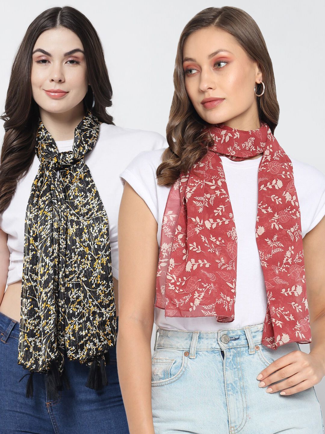 Trend Arrest Women Black & White Printed Scarf Price in India