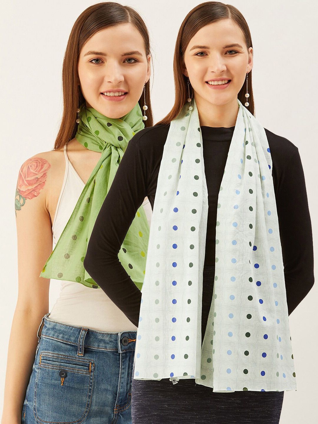Trend Arrest Pack Of 2 Green & Black Printed Cotton Scarf Price in India
