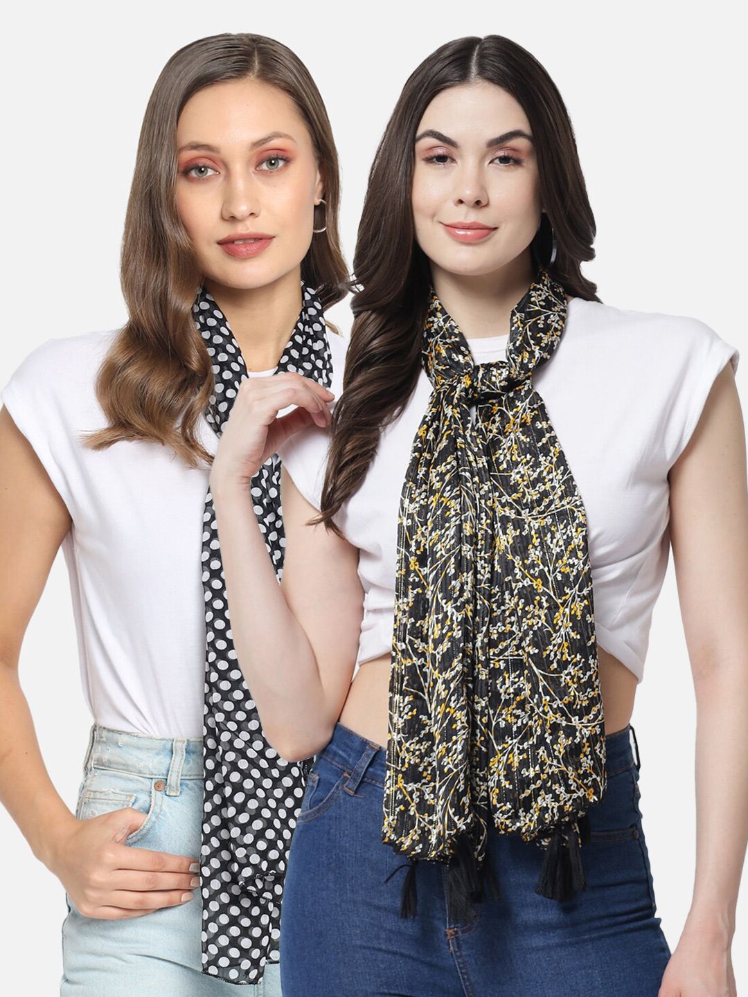 Trend Arrest Women Pack of 2 Black & White Printed Scarf Price in India