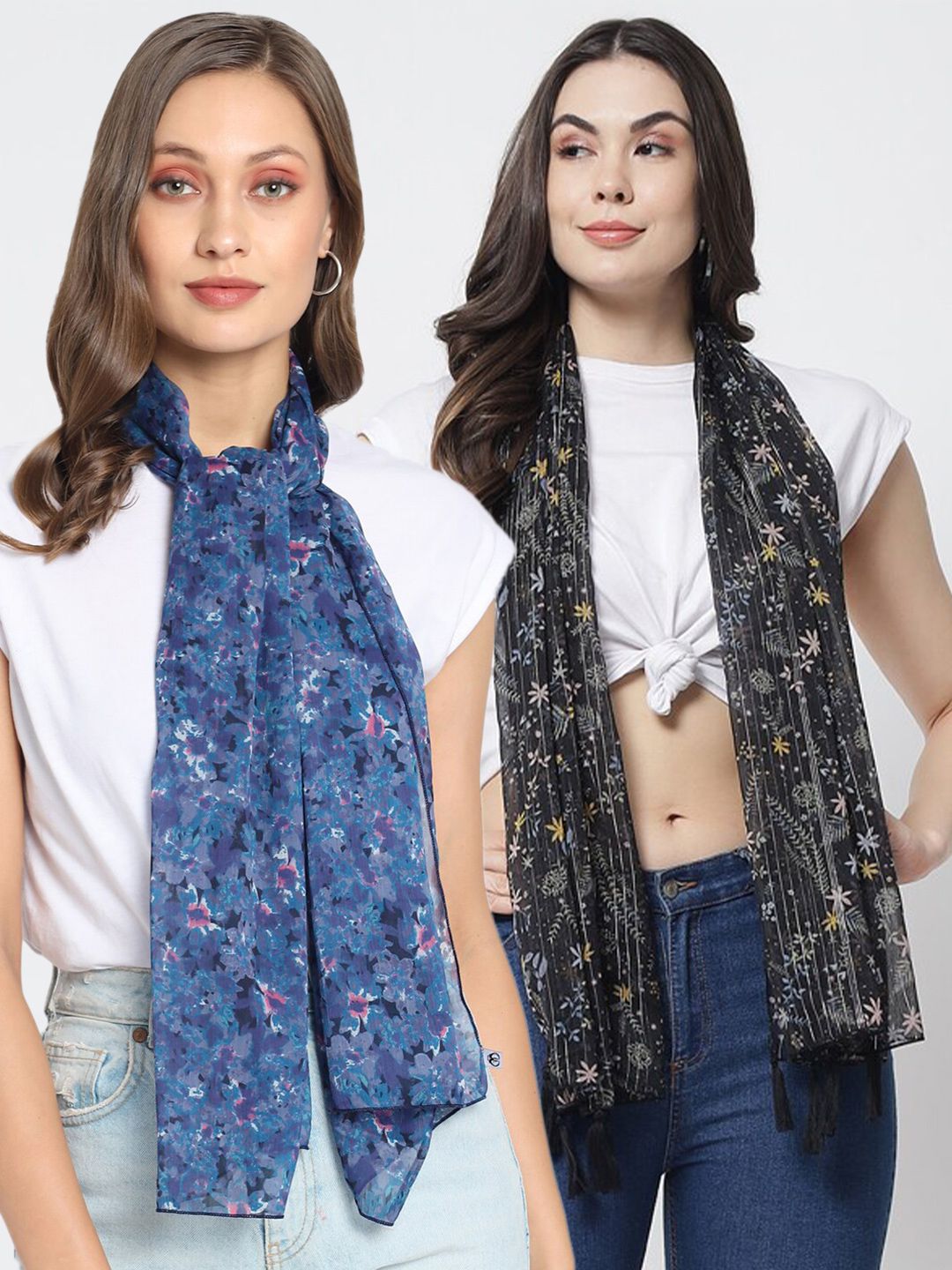 Trend Arrest Women Blue & Pink Printed Scarf Price in India