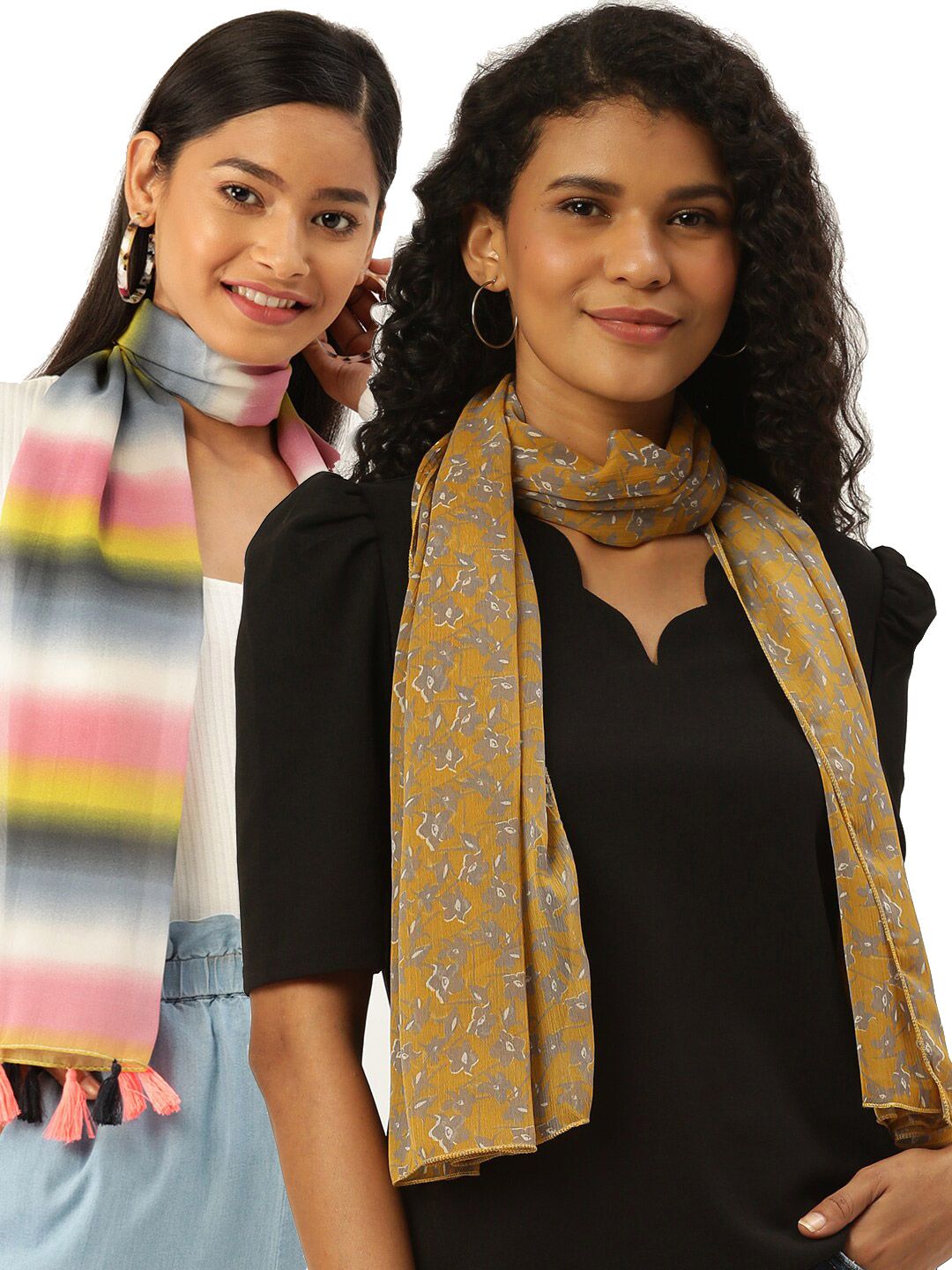 Trend Arrest Women Mustard & Grey Printed Scarf Price in India