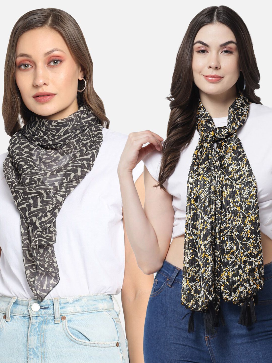 Trend Arrest Pack of 2 Black & White Printed Scarf Price in India