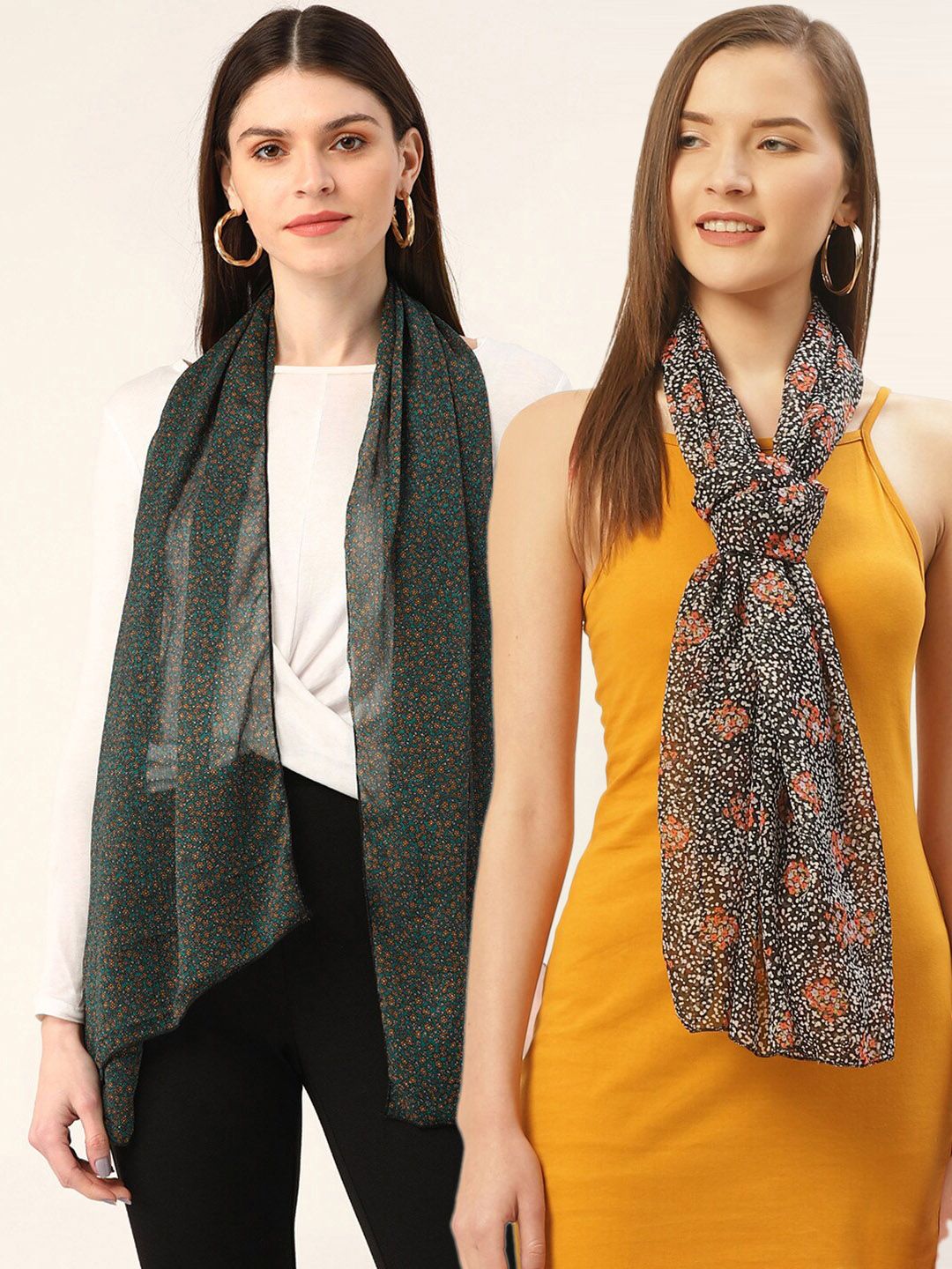 Trend Arrest Women Multicoloured Set Of 2 Printed Scarves Price in India