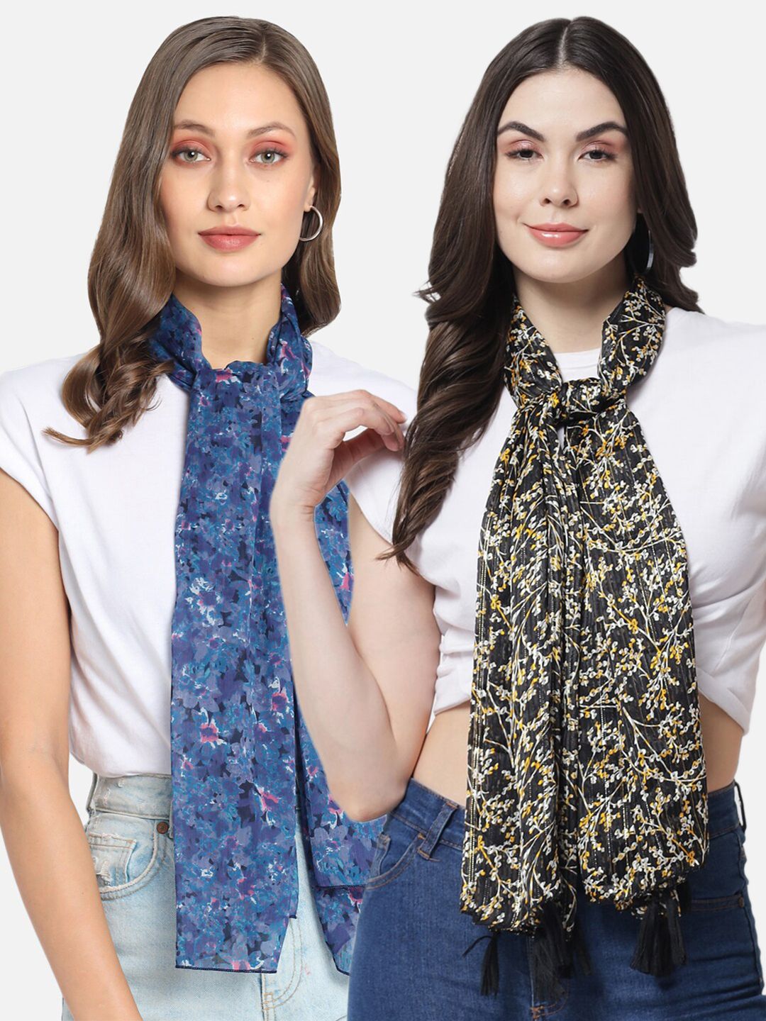 Trend Arrest Women Pack of 2 Blue & Black Printed Scarf Price in India