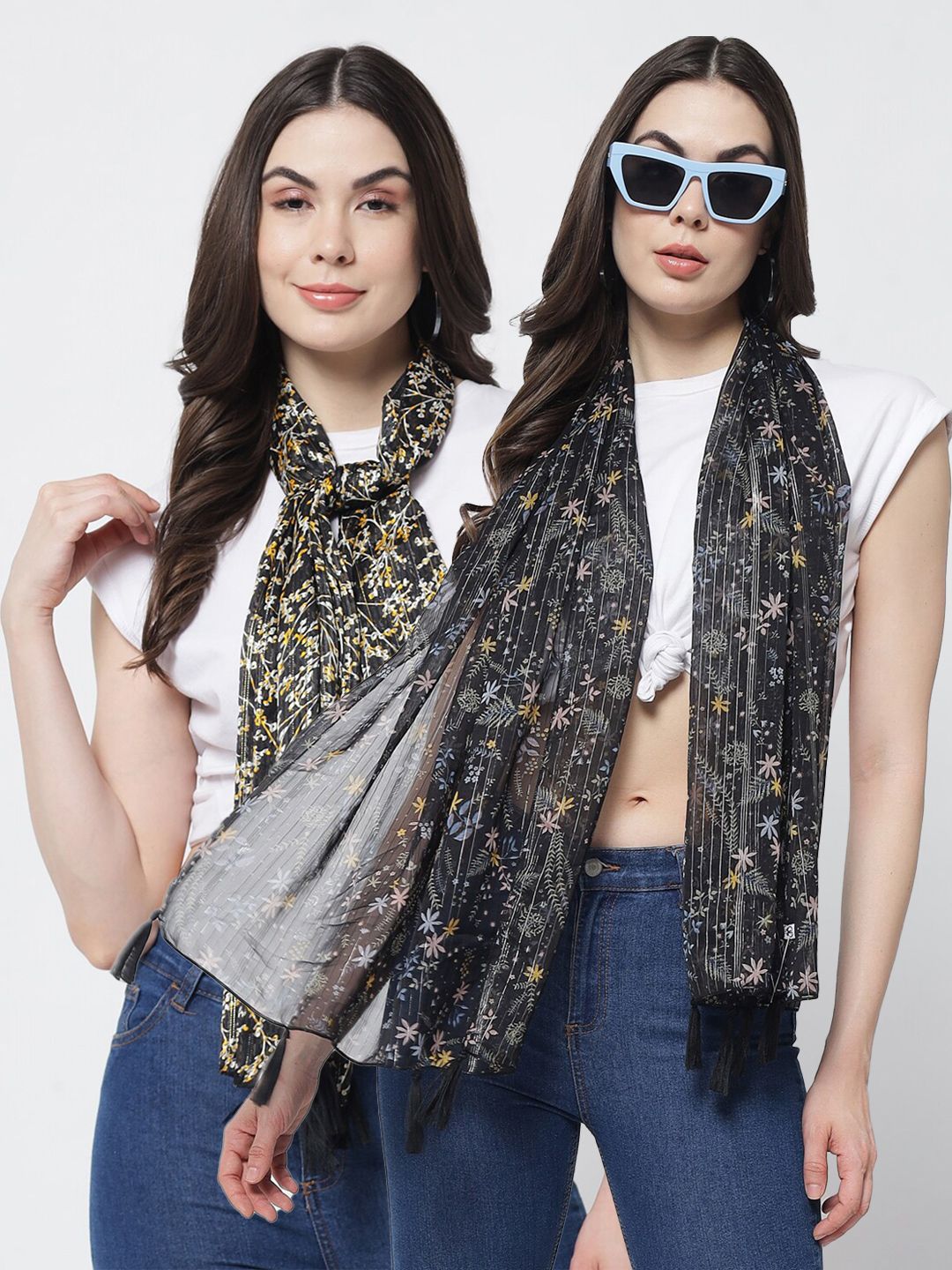 Trend Arrest Pack of 2 Black & White Printed Scarf Price in India