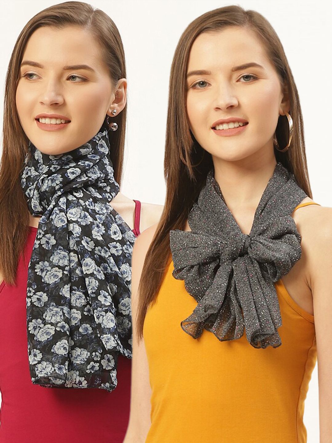 Trend Arrest Women Pack of 2 White & Black Printed Scarf Price in India