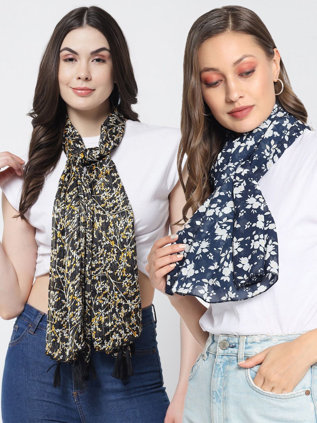 Trend Arrest Women Navy Blue & White Printed Scarf Price in India