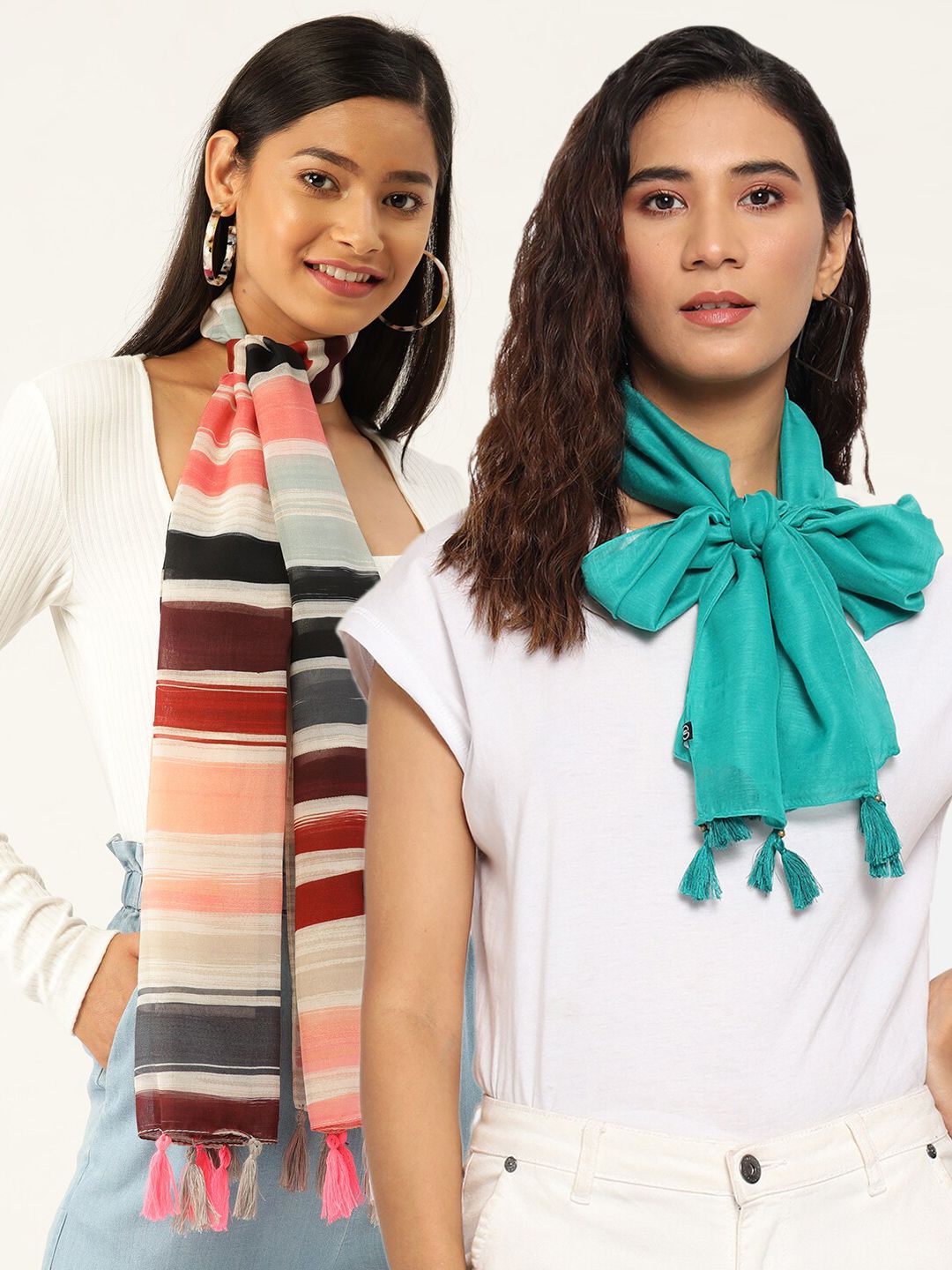Trend Arrest Pack of 2 Green & Red Printed Scarf Price in India