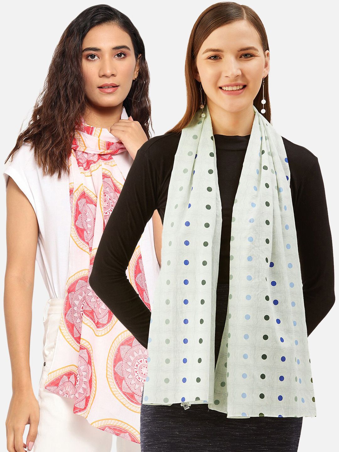Trend Arrest Women Multicoloured Set Of 2 Printed Scarves Price in India