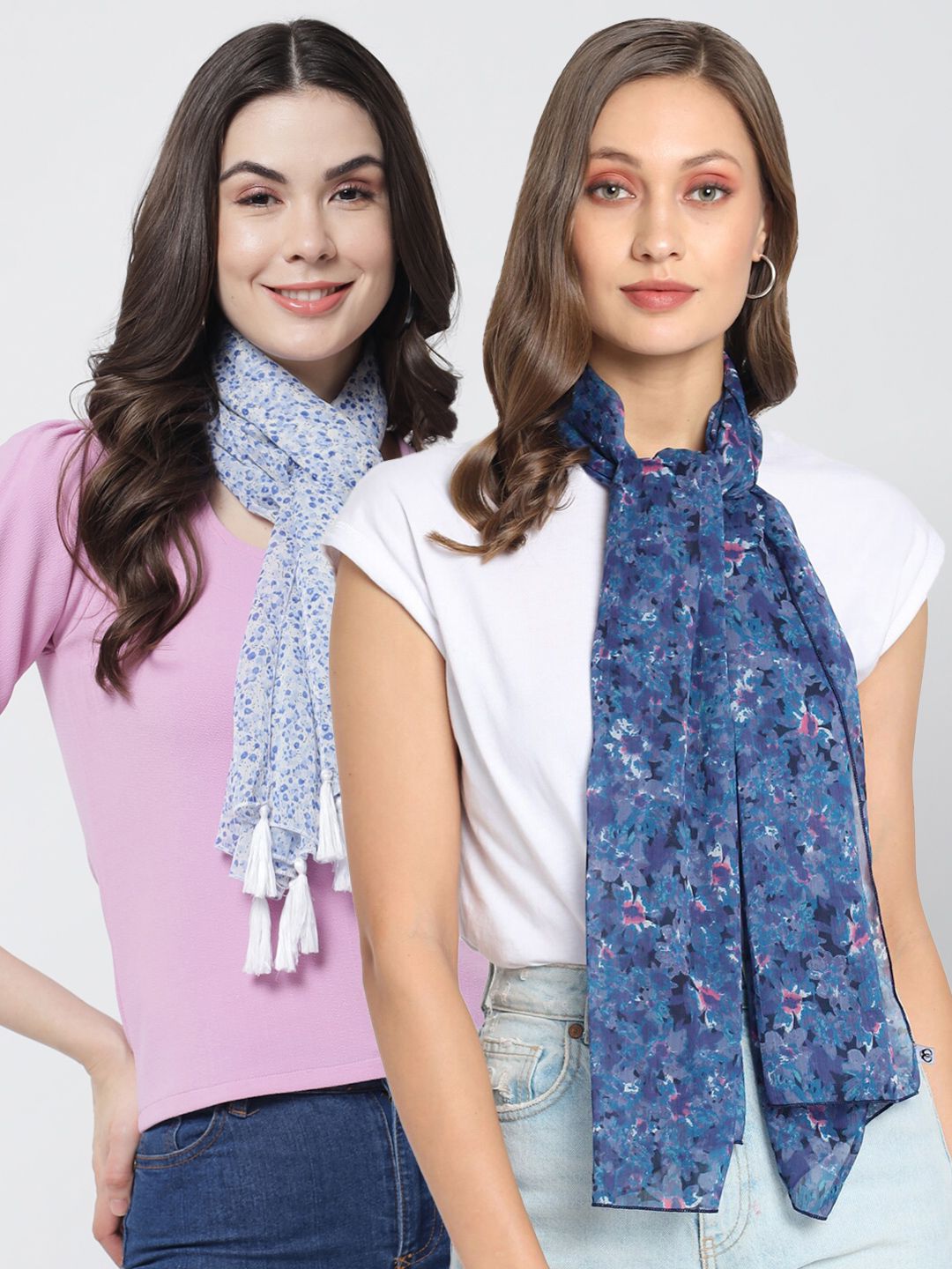 Trend Arrest Women White & Blue Printed Scarf Price in India