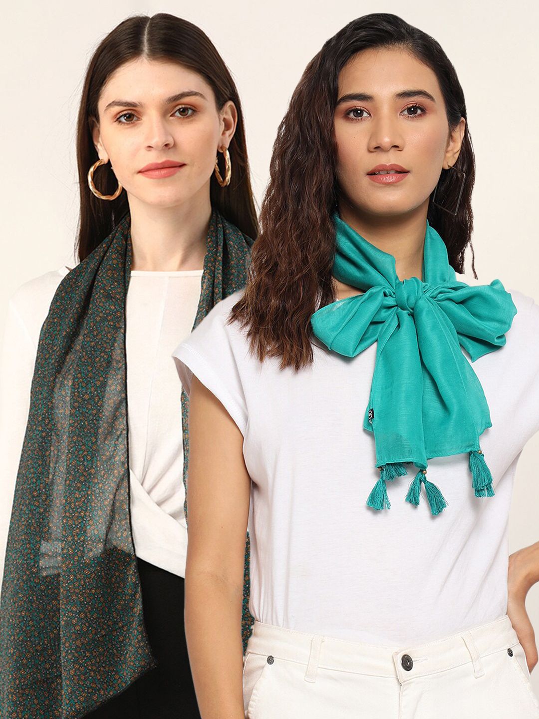 Trend Arrest Women Pack of 2 Green & Black Printed Scarf Price in India