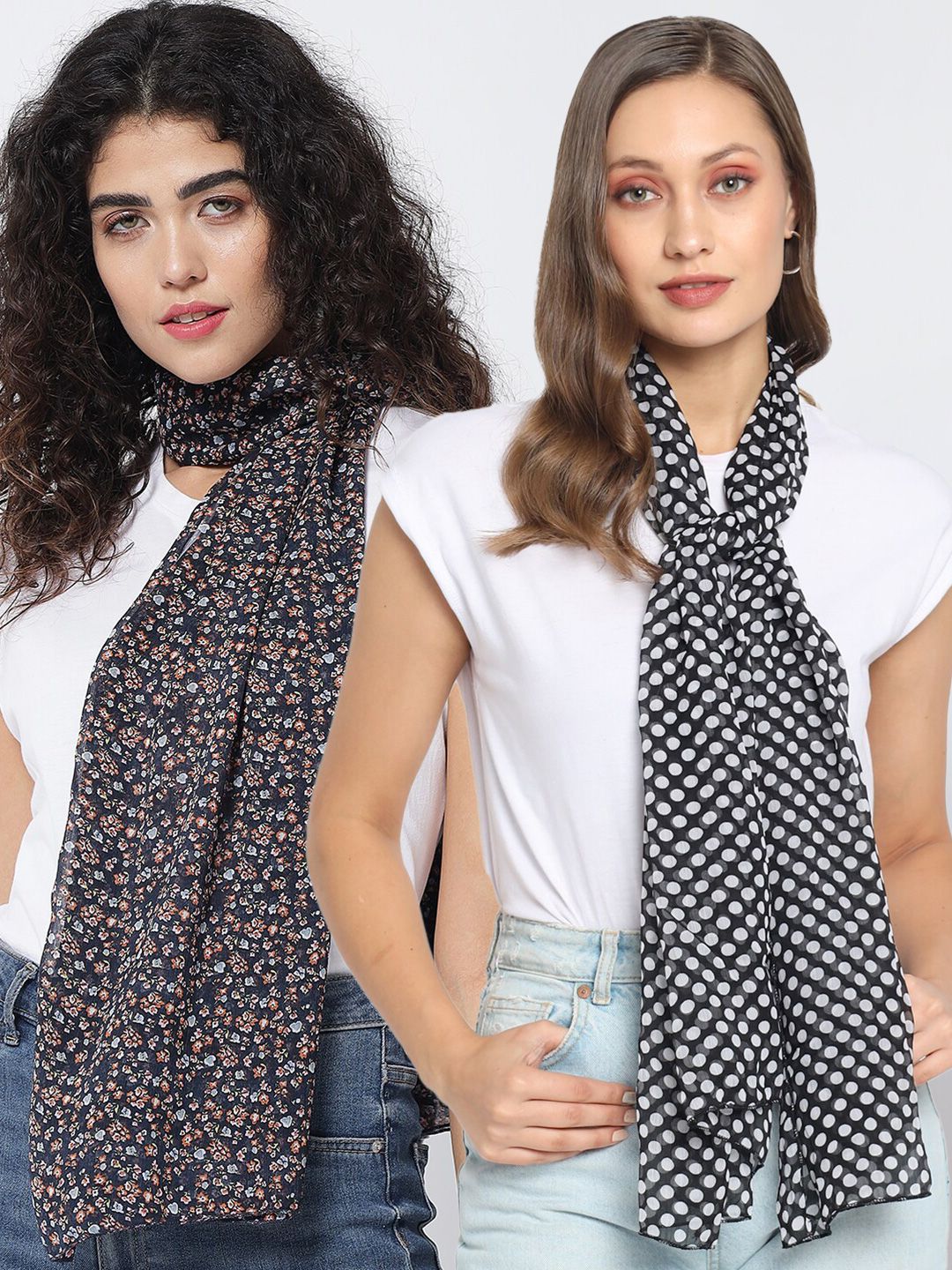 Trend Arrest Women Black & White Printed Scarf Price in India