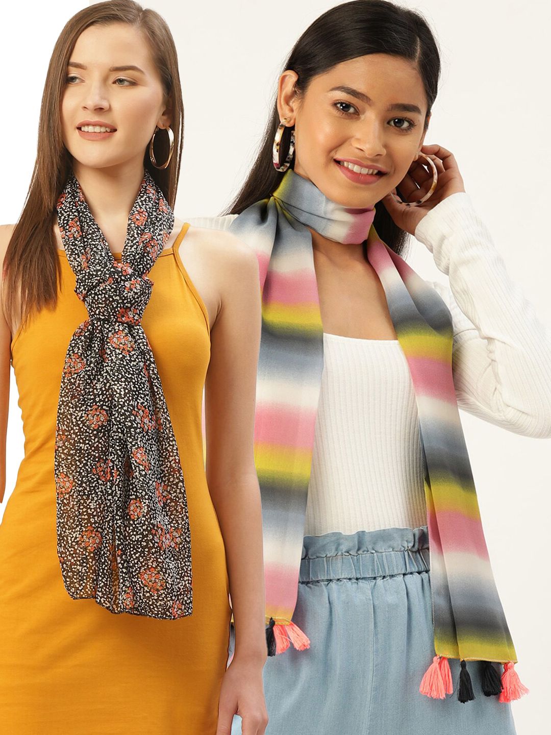 Trend Arrest Pack of 2 Green & Pink Printed Scarf Price in India