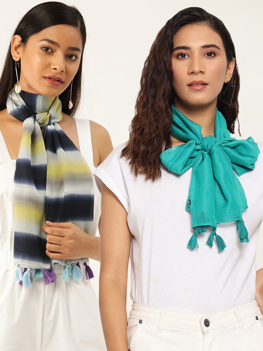 Trend Arrest Women Set of 2 Blue & Yellow Printed Scarf Price in India