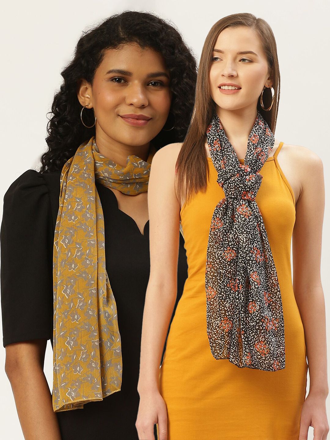 Trend Arrest Women Mustard & Black Printed Scarf Price in India