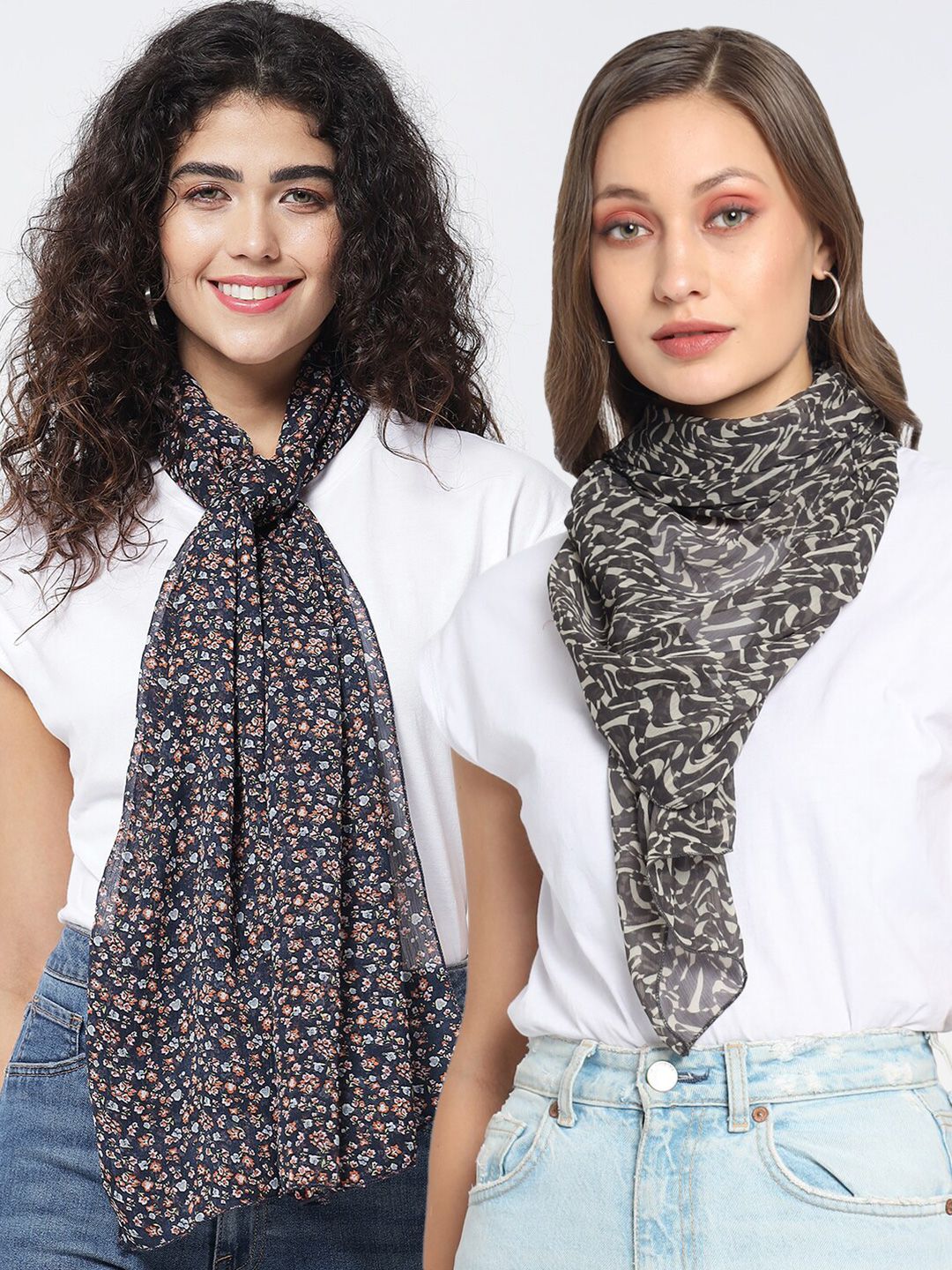 Trend Arrest Women Black & White Printed Scarf Price in India