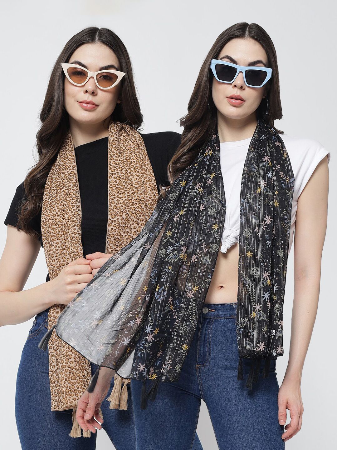 Trend Arrest Pack of 2 Black & Yellow Printed Scarf Price in India