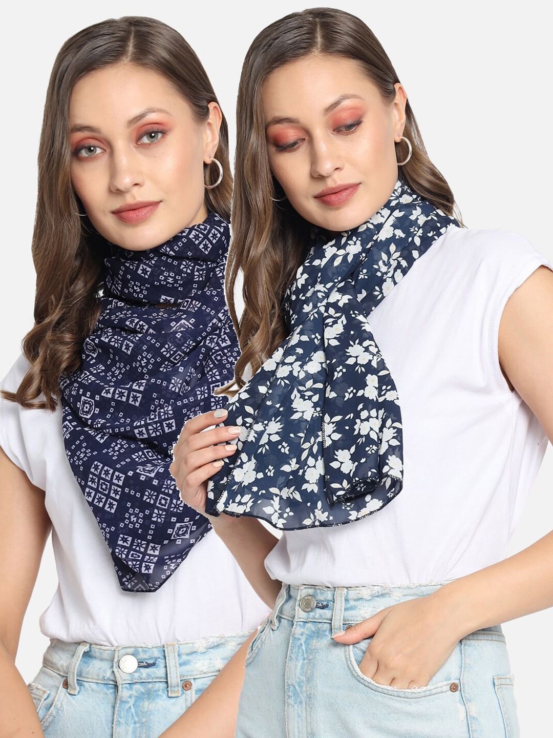 Trend Arrest Women Blue & Black Printed Scarf Price in India