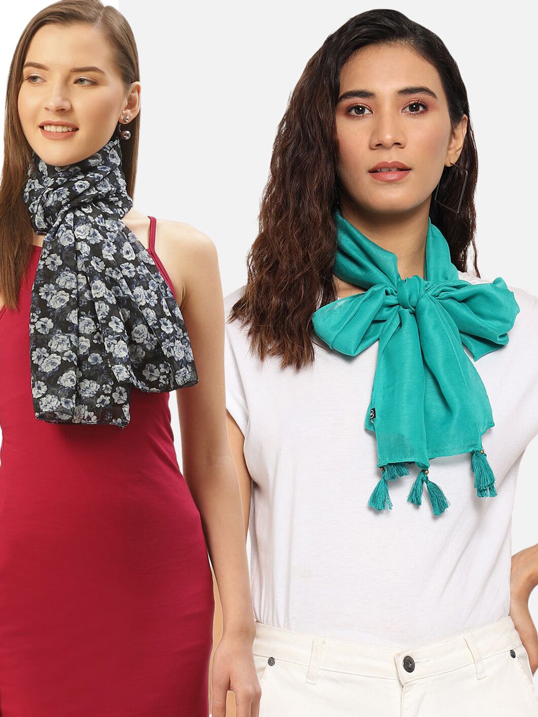 Trend Arrest Women Blue & Black Printed Scarf Price in India