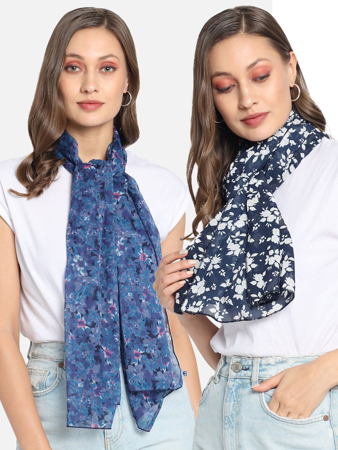 Trend Arrest Women Blue Set of 2 Printed Scarves Price in India