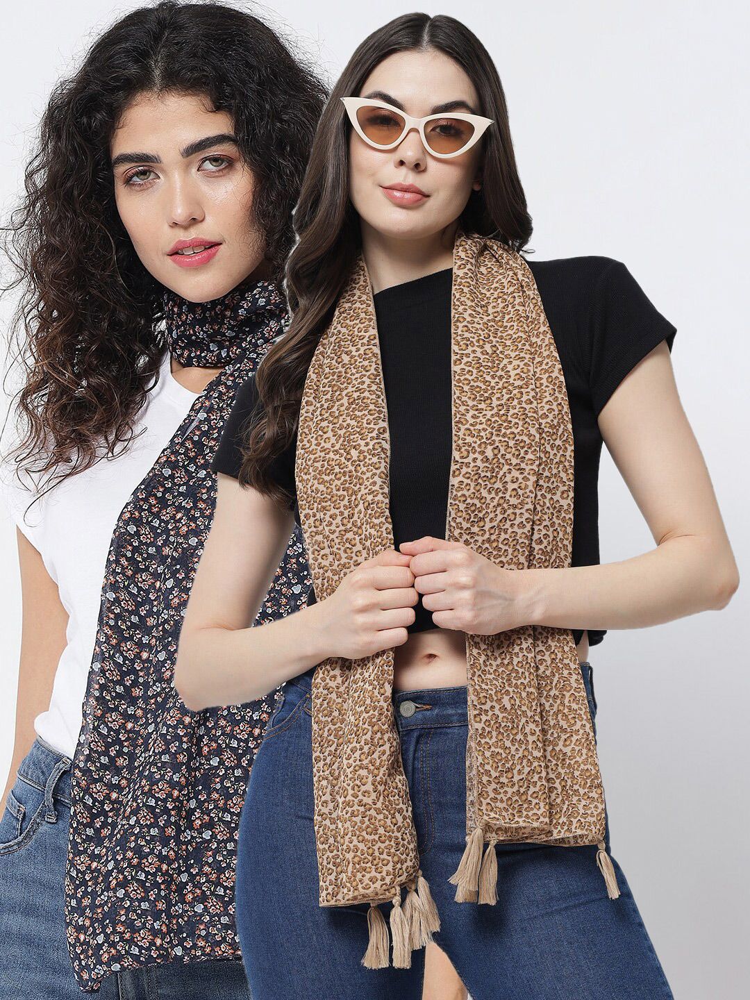 Trend Arrest Women Brown & Black Printed Scarf Price in India